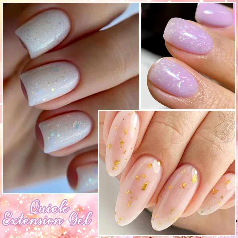 Description Picture 3 of itemMEET ACROSS 7ML Gold Foils Glitter Quick Extension Gel Nail Polish Long Lasting Rubber Base Gel Nail Art UV Glue Builder Gel