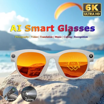 AI Occhiali Intelligenti Fotocamera Multifunzionale Chiamate Bluetooth Assistente Vocale Lettore Musicale Occhiali di Traduzione 6K HD 2020 Nuovo