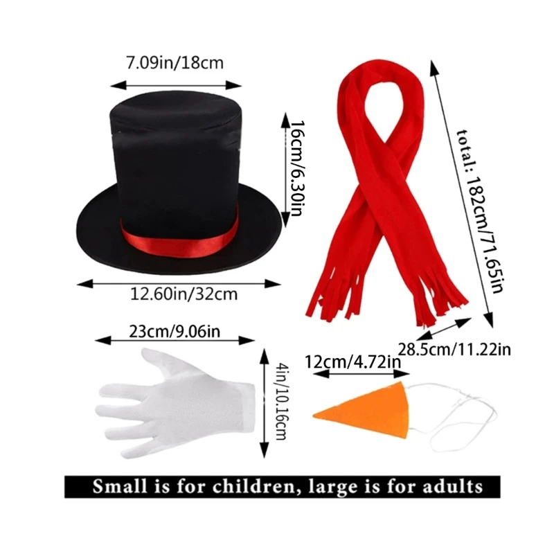 Snowman Hat Scarf Carrot Nose Gloves Cosplay Props New Year Christmas for Adults Adults Kids Christmas Cosplay Costume