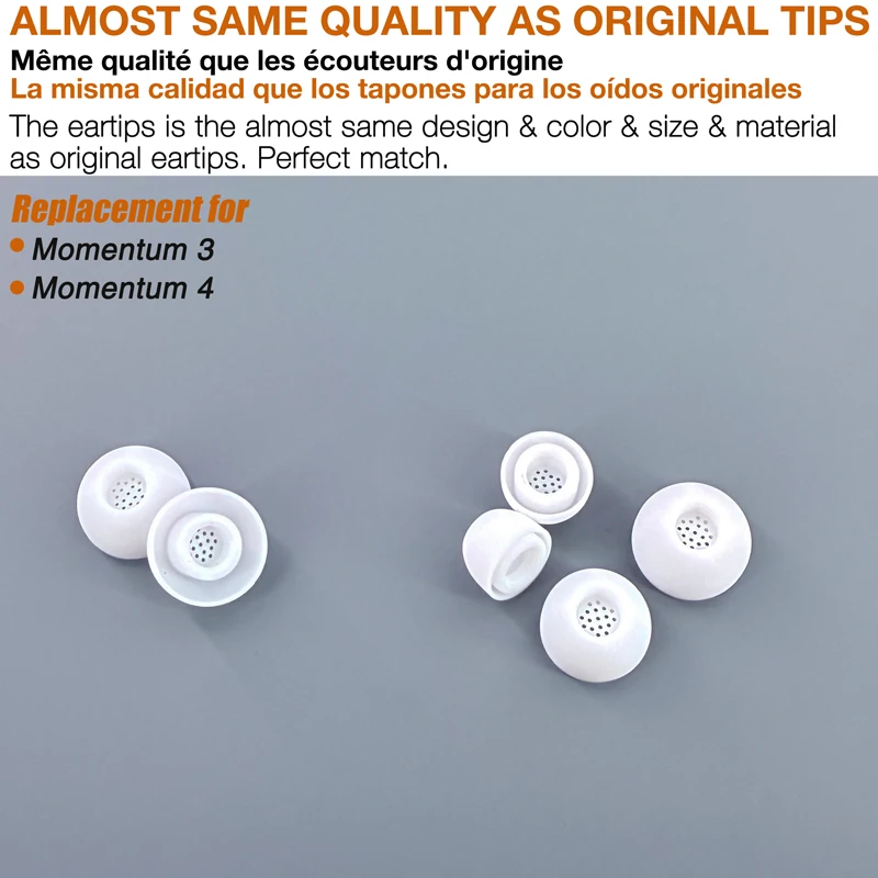 8X Silicone Eartips Compatible with Sennheiser Momentum 4 / Momentum 3 Earbuds * Upgrade with Dust Mesh