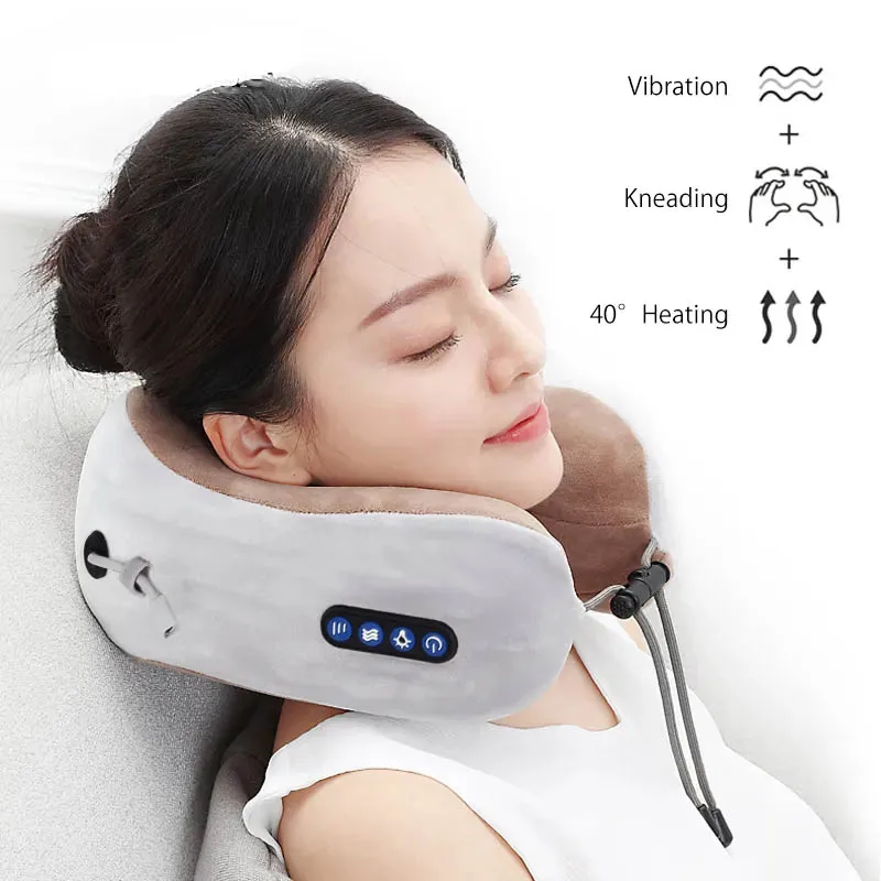 Electric U Shaped Pillow Neck Massager USB Charging Portable Neck Shoulder Cervical Relaxing Masajead Protector Outdoor Home Car dura mobi pillow speaker sleeping bone conduction bt5 0 timer t flash card fast charging portable size