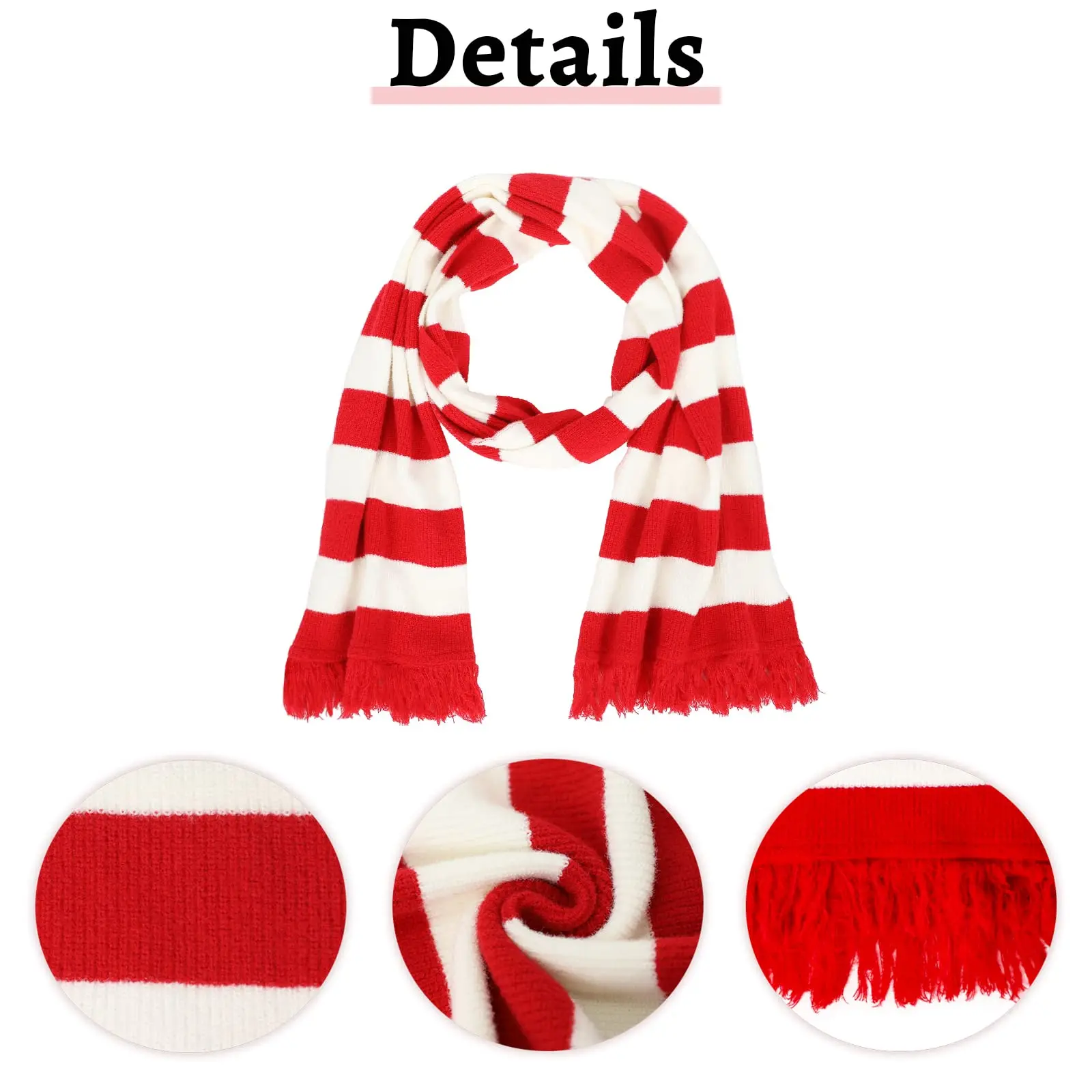 Red and White Striped Scarf Christmas Snowman Knit Gru Scarf Women Men Boys Girls Winter Warm Costume Decor Props Accessories