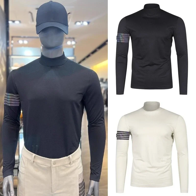 

Korean Spring and Autumn Golf Shirt Men's Skull Slim Fit Base Shirt Top Collar Stretch Quick Dry Fashion Long Sleeves