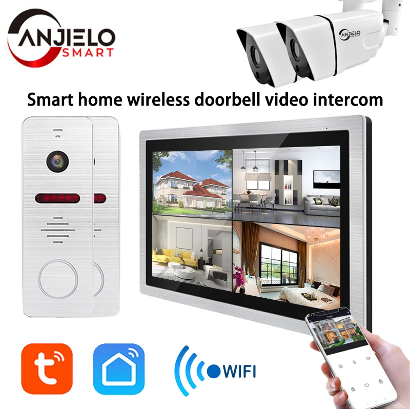 

2023 Tuya DVR 1080P smart home Doorbell 10 inch Video Intercoms For Control System WiFi Video 4 independent screens doorbell