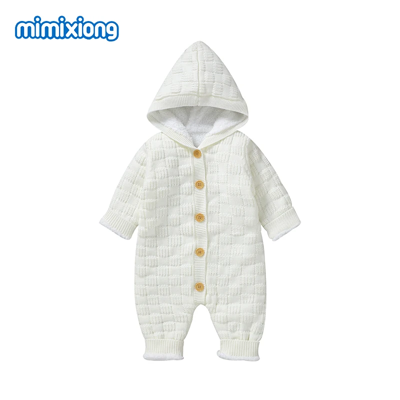 

Newborn Baby Rompers Clothes Winter Warm Hooded Long Sleeve Knitted Infant Boys Girls Fleece Jumpsuits Playsuits Autumn Overalls