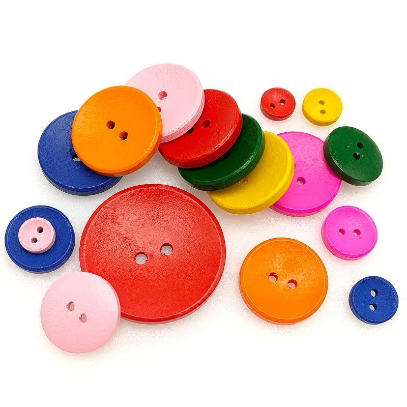 Wooden buttons - 15mm (5/8 inch) - Multicolor - 2 hole - wood