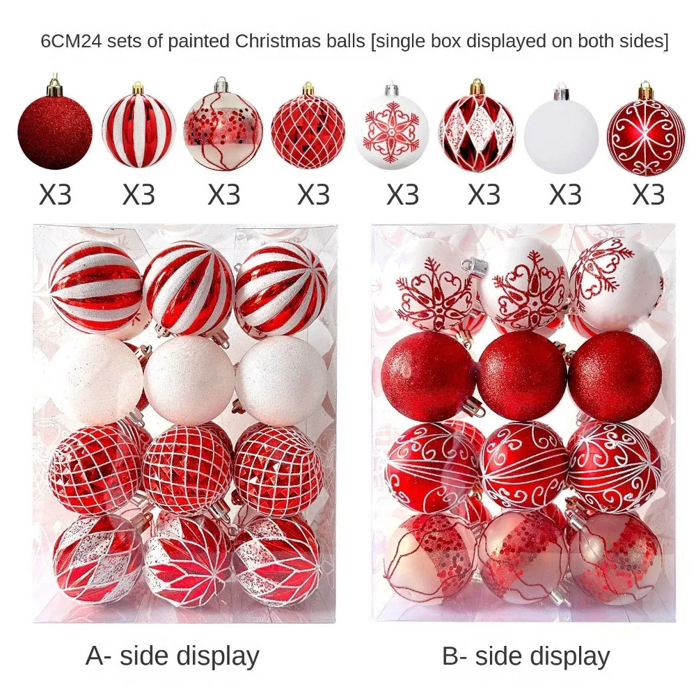 24 piezas/caja de bolas de colores navideñas de 6 cm, de plástico galvanizado, para colgar en el árbol de Navidad, decorativas