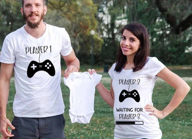 Kompleks Når som helst Vil Funny Couple Pregnancy Tshirts Baby Shower Gifts Pregnancy Announcement Couple  T-shirts Player 1 Player 2