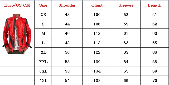 Michael Jackson Costumes Red Leather Jacket for Thriller Cosplay Halloween Adults XS-4XL