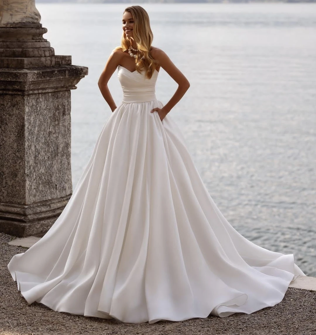 

Vestido de Novia Satin Elegant A-Line For Women Sleeveless Satin Sweet Gorgeous A-line Bridal Gowns Customize To Measures 2024