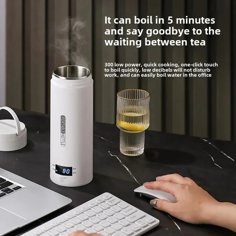 Portable Mini Stainless Steel Electric Kettle Office Travel Thermal Insulated One-Piece Heating Water Cup 110V US Standard 4