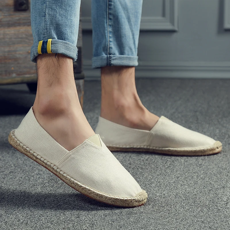 Summer Fisherman Shoes Canvas Straw Woven Sole Comfortable Simple Comfortable Women's Casual Shoes Men Vulcanized Shoes 2