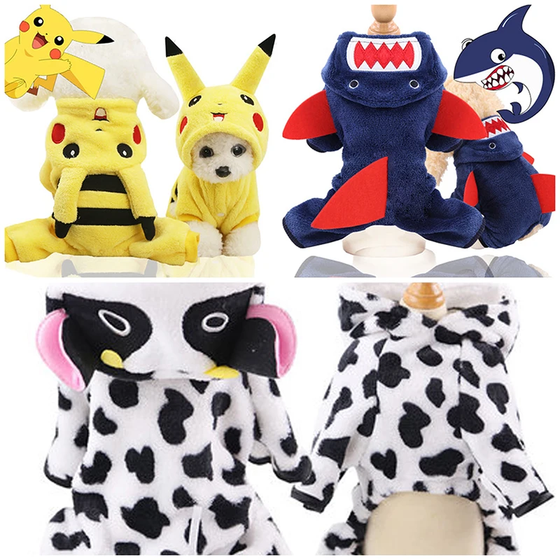 

Cute Pet Costume Warm Dog Clothes Soft Fleece Halloween Cartoon Puppy Pajamas Hoodie Four Leg Jumpsuits For Small Dogs Clothes