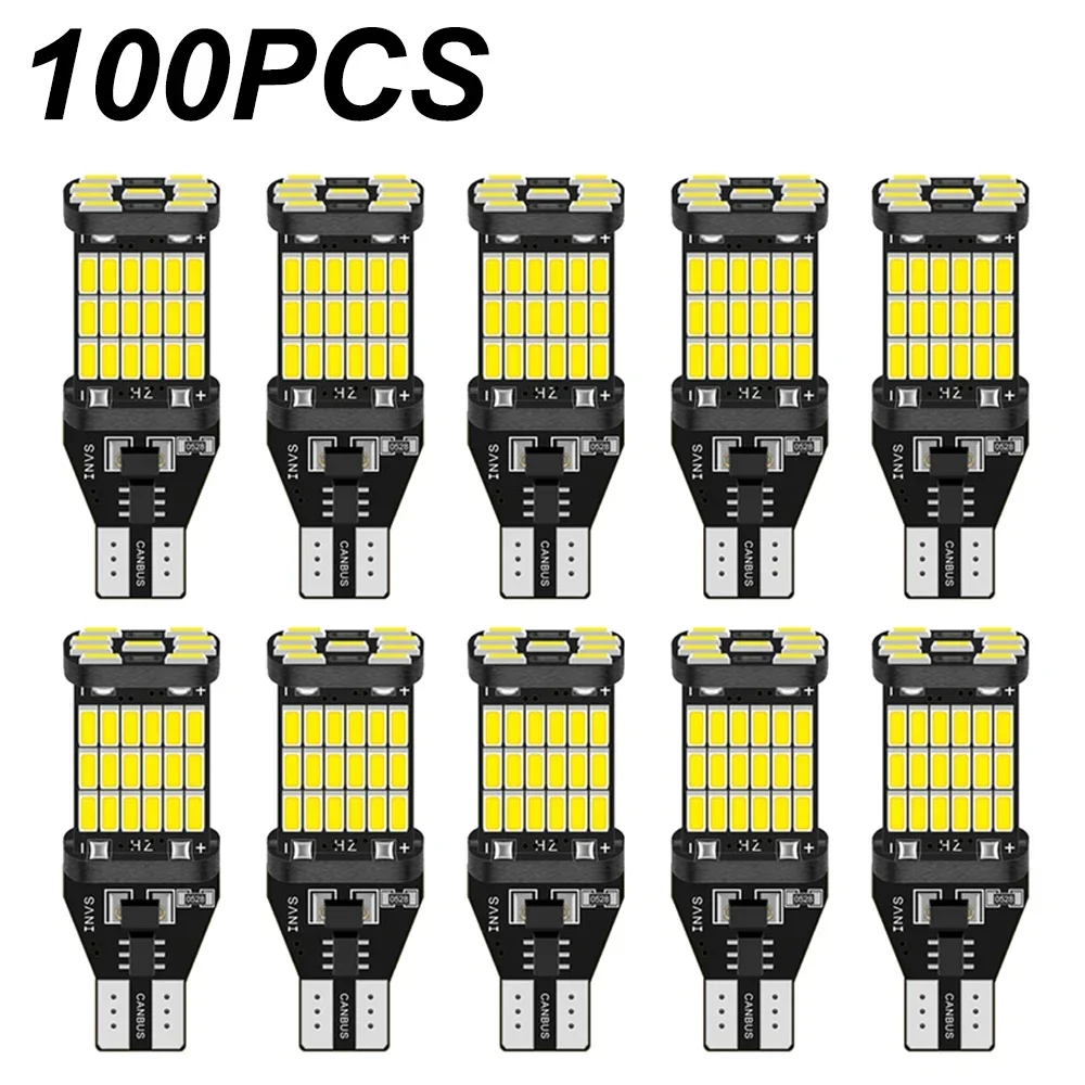 100 шт., Сверхъяркие лампы T15 W16W 921 912 T16 T10 902 светодиодный, 45 шт. 4014SMD, Сменные лампы для автомобиля заднего хода, белые