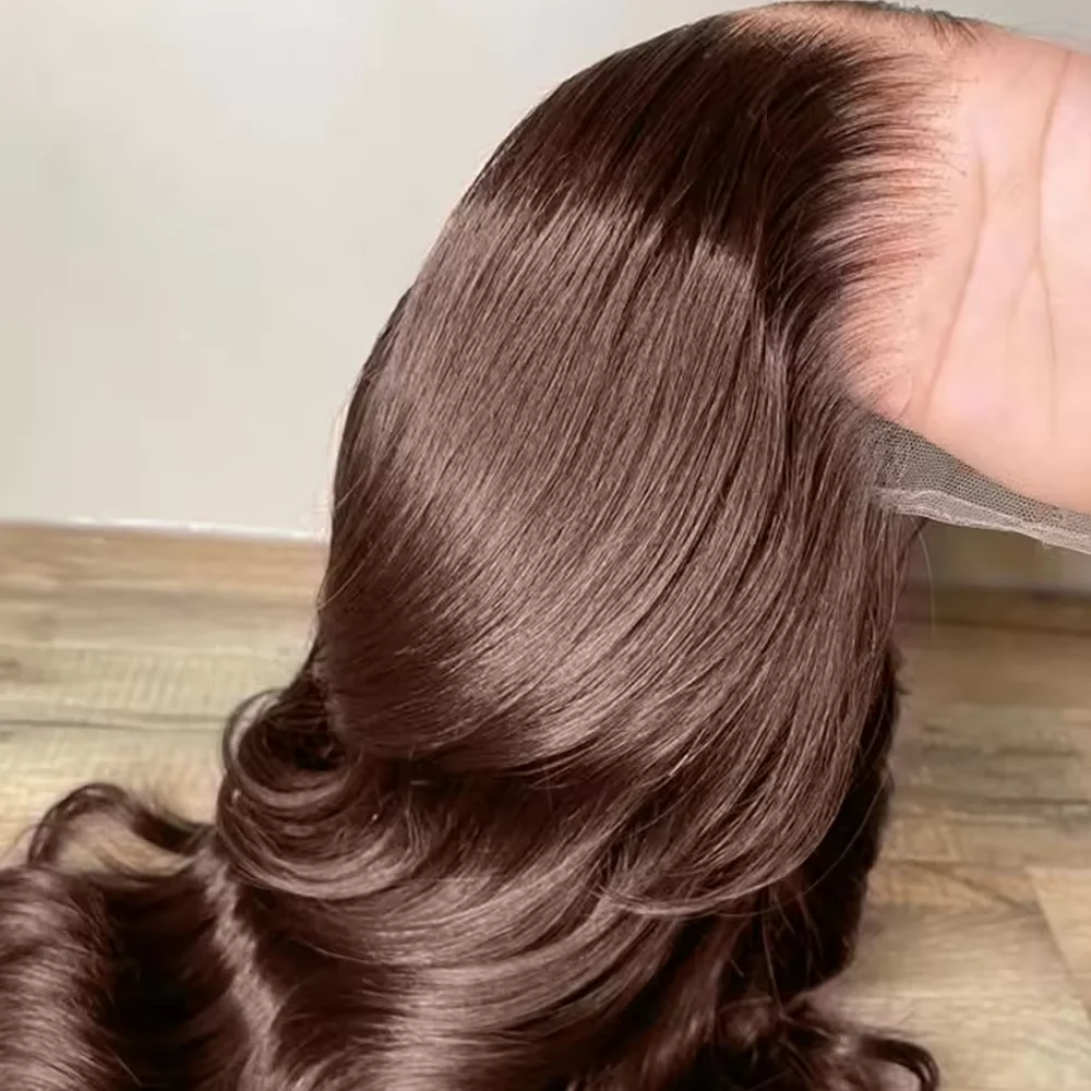 Body Wave Chocolate Brown 13x4 Lace Front Wigs Human Hair Pre Plucked Brazilian Brown Virgin Hair HD Frontal Wig For Black Women 1