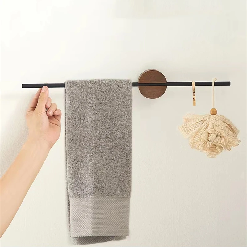 40/50cm Walnut Towel Bar Towel Hanger Bath Holder Aluminum Alloy Bathroom Hanging Rack Single Rod Toilet Stand