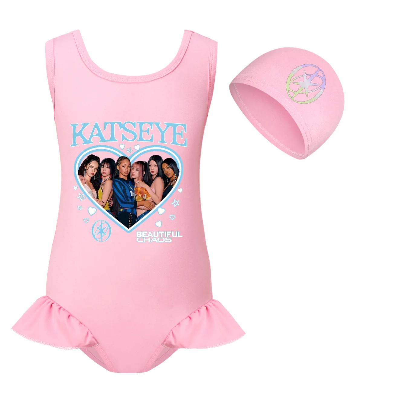 Heißer koreanischer Stil Katseye Graphic Clothes Kinder-Bademode für Mädchen, Sommer-Einteiler-Badeanzug, ärmellose Bade-Bikini-Sets für Kinder – Detail 7