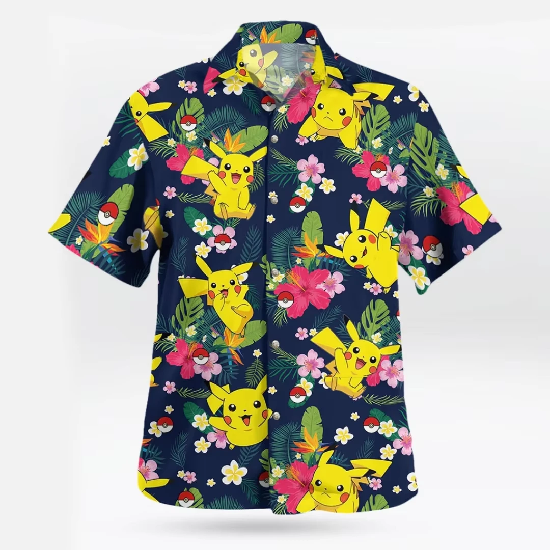 Pokemon Camicia hawaiana Pikachu Wooper Magikarp colorata