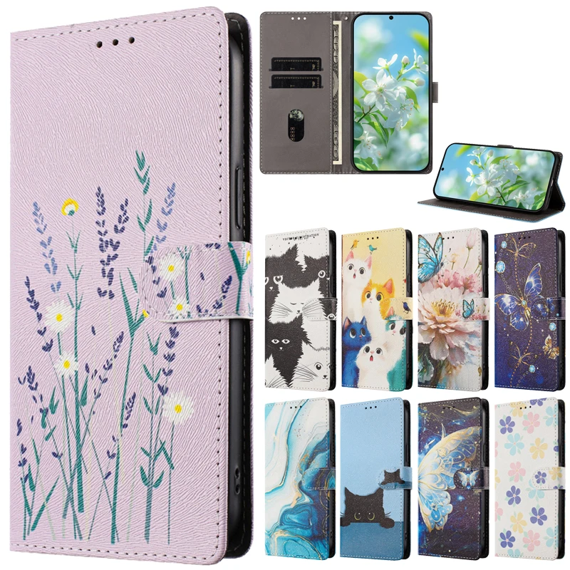 Stylish Cartoon Cat Flip Wallet Phone Case - Premium Book Cover Design