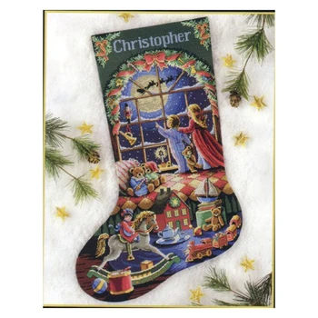 Amishop Gold Collection Counted Cross Stitch Kit Must Be St. Nick Stocking Wish Angel Boy And Girl Home Dim 08567