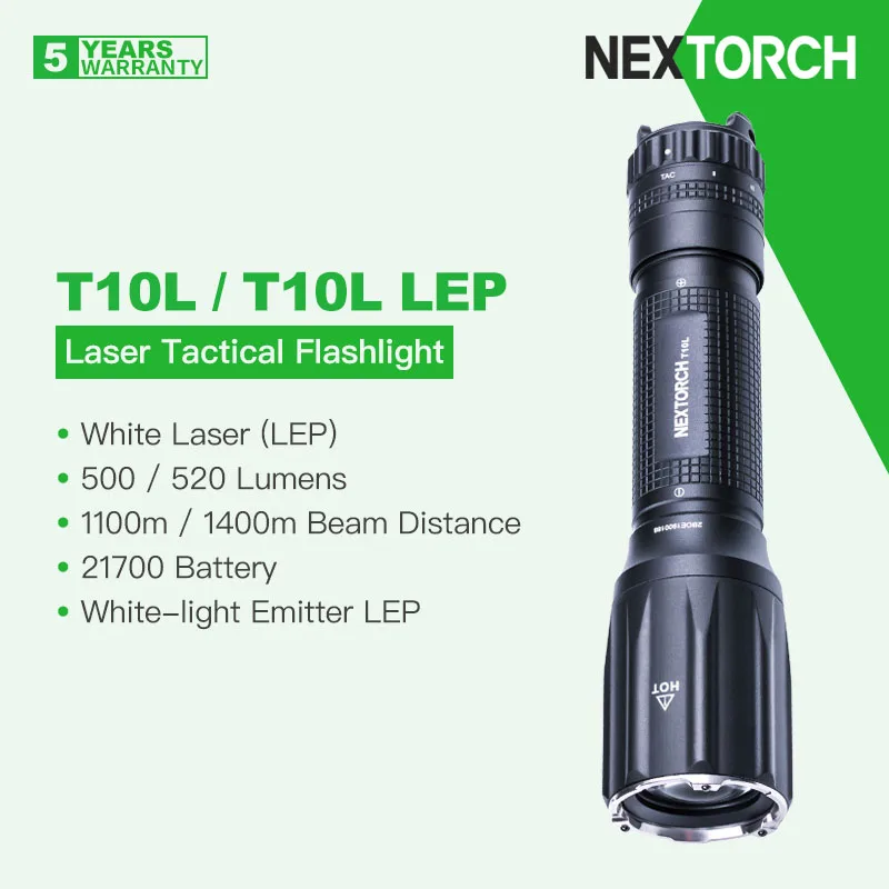 Nextorch T10L 백색광 LEP 전술 손전등, 500 루멘 1100m 장빔 던지..