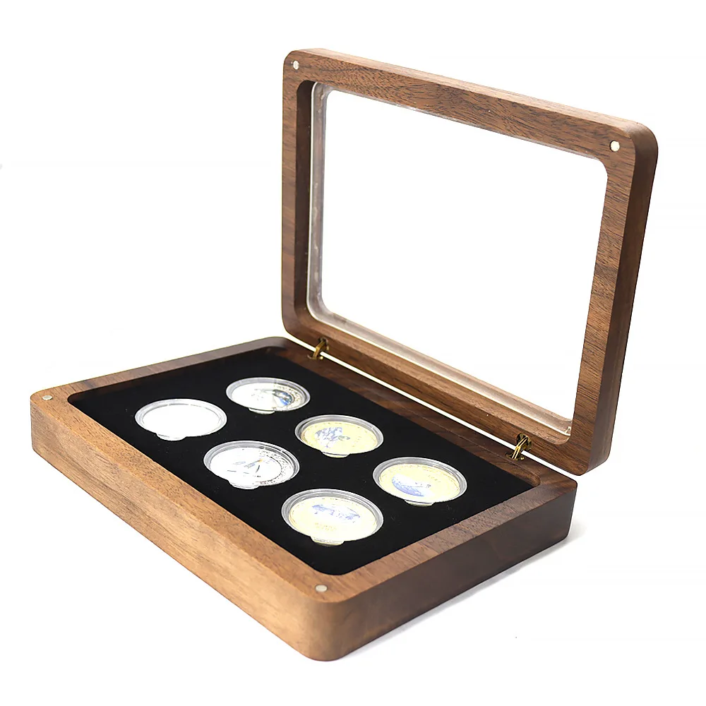 Black Walnut Wood Commemorative Coin Storage Box Gift Packaging Wooden Collection Box