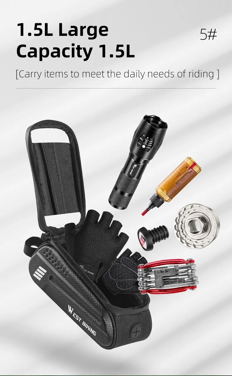 WEST RADFAHREN Fahrrad Oberrohr Tasche 1,5 L Touchscreen Radfahren Telefon Tasche Tragbare Wasserdichte Fahrrad Lenker Tasche Fahrrad Zubehör – Detail 8