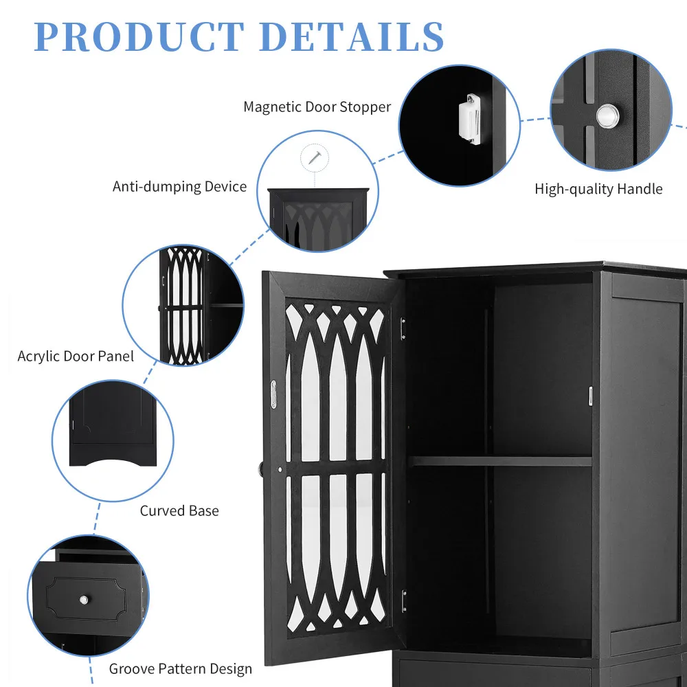 Tall Bathroom Cabinet, Freestanding Storage Cabinet With Drawer And Doors, MDF Board, Acrylic Door, Adjustable Shelf, Black 5