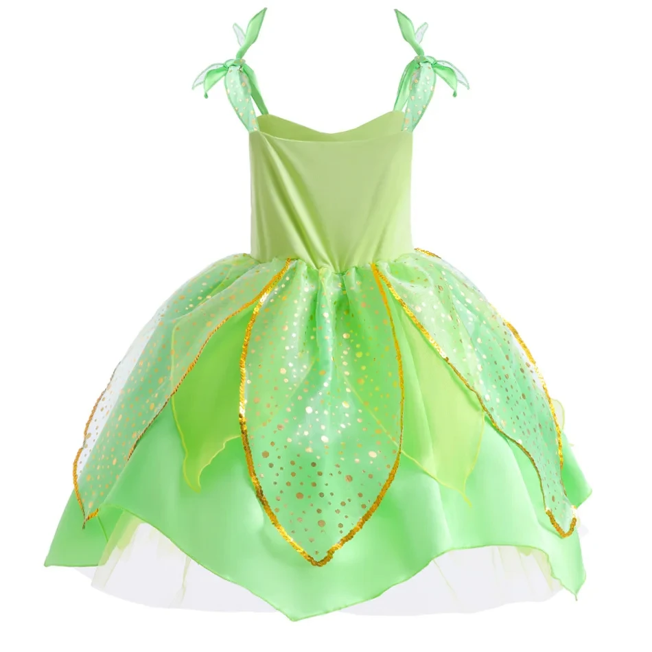 green emerald velvet dress Tinkerbell Costume Fairy Elf Petal Hem Mini Dress Green main image 1