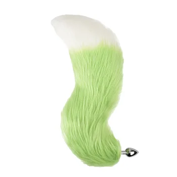 Metal Anal Plug Beads Cute Fox Tail Cosplay Pink Green Gradient Color Large Long Butt Plug Sex Tail Role Play Flirting Anus Toy 5