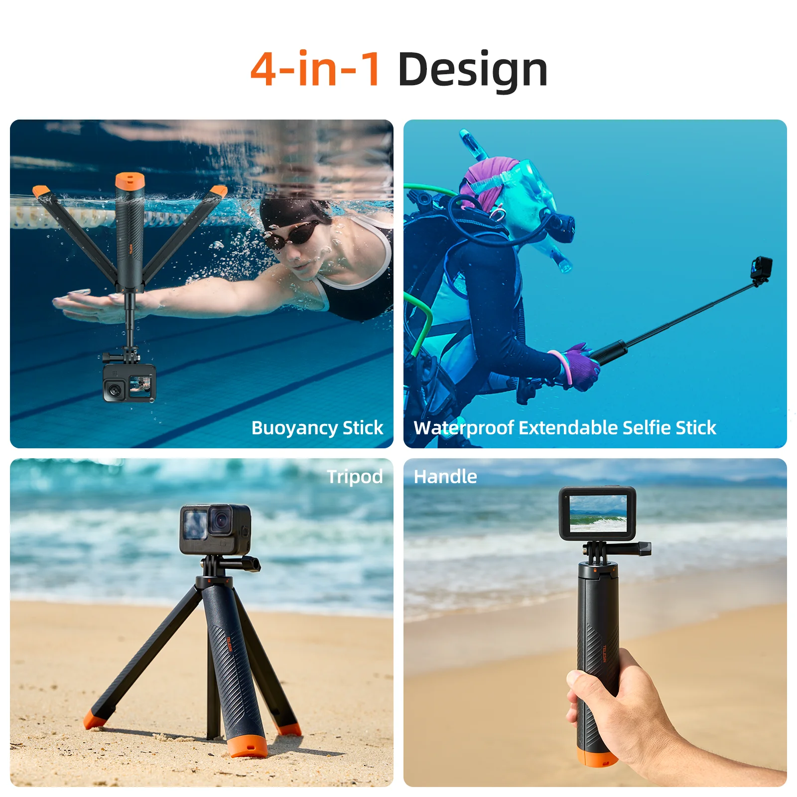 TELESIN Underwater Buoyancy Bar Diving Extendable Selfie Stick