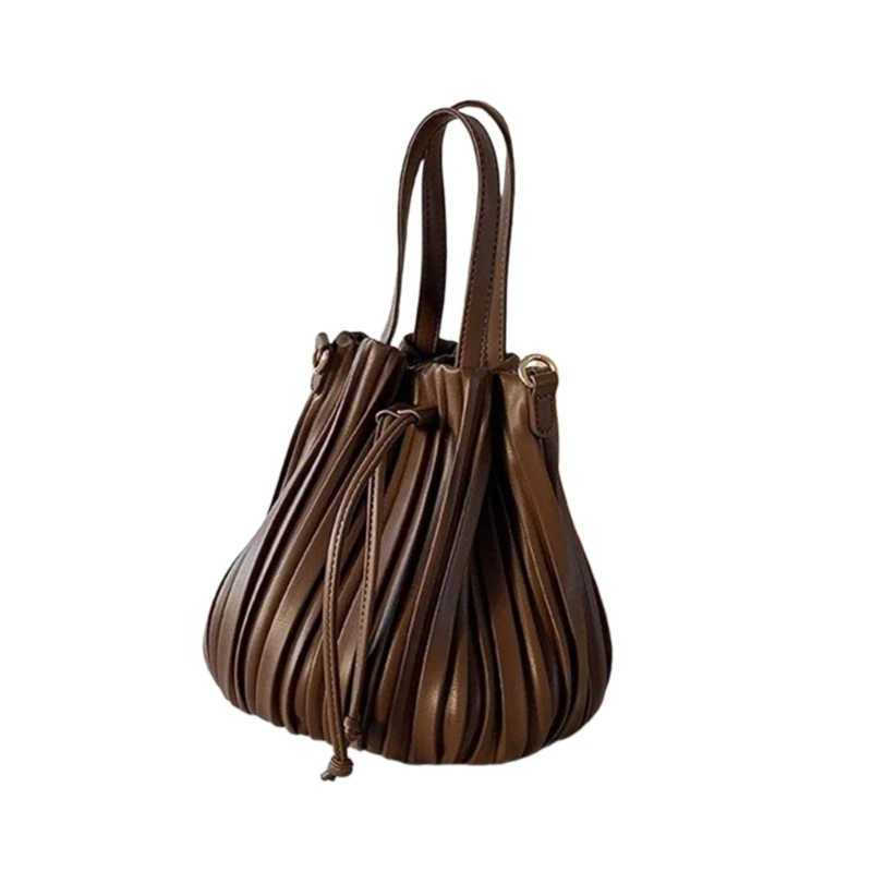 2023 PU Bucket Bag Handbag Crossbody Bag Versatile Pleated Shoulder Bag for Girl Women Large Capacity Vintage Tote Bag