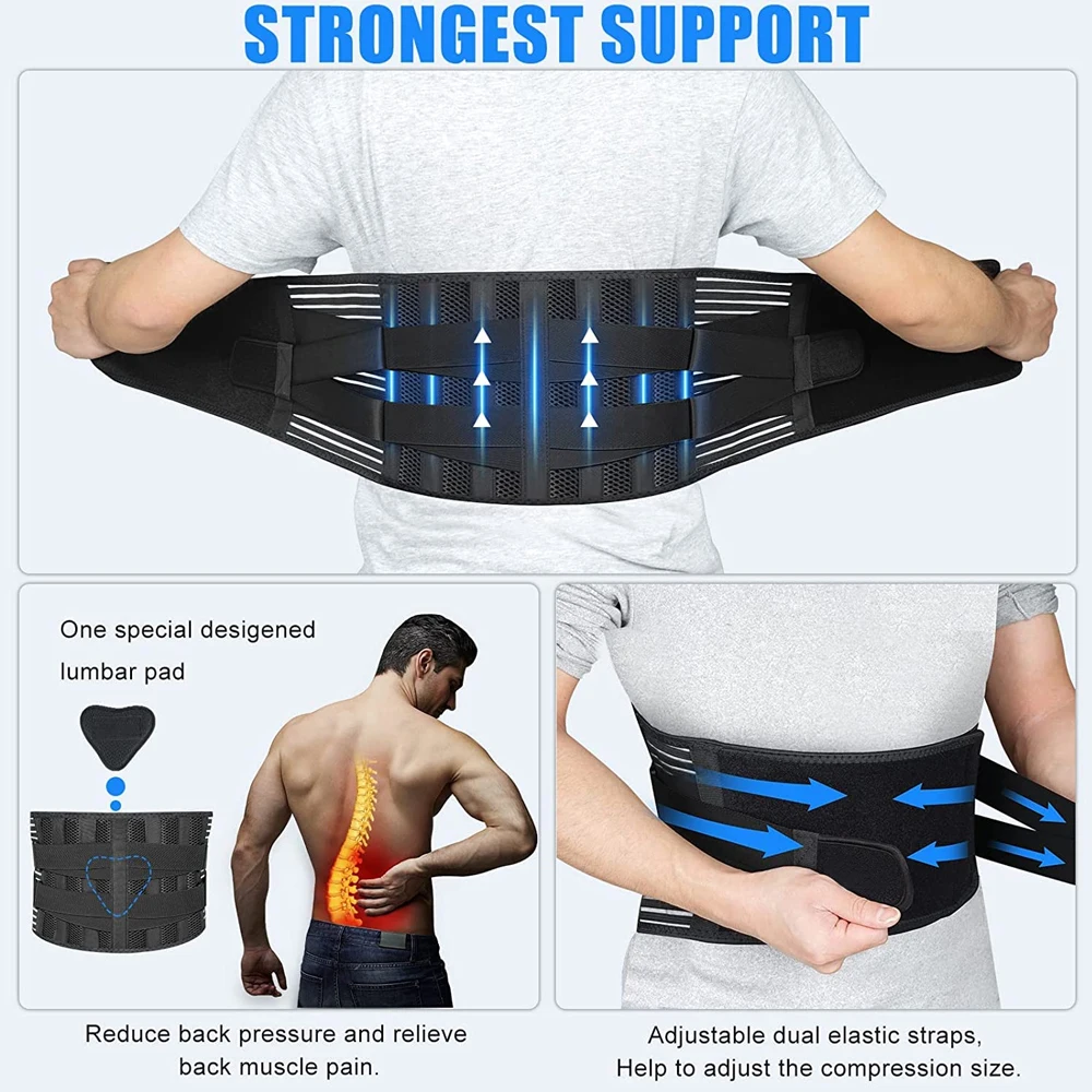Cintura Lombare Ergonomica Con Supporto 360° – Fascia Elastica Con 6 Supporti E Cinghie Regolabili Per Lavoro E Palestra (Nero, Taglia L)