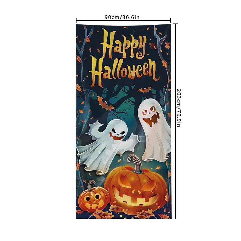Halloween Stickers Door Wallpaper Stickers Halloween Door Cover Cartoon Anime Wizard Skeleton Frame Pumpkin Head Atmosphere Door Sticker Background Cloth