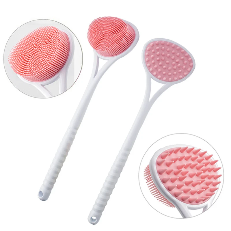 

Silicone Bath Brush Double Sided Long Handle Massage Brush Back Cleaning Soft Bristles Scrubber Daily Washroom Accessories