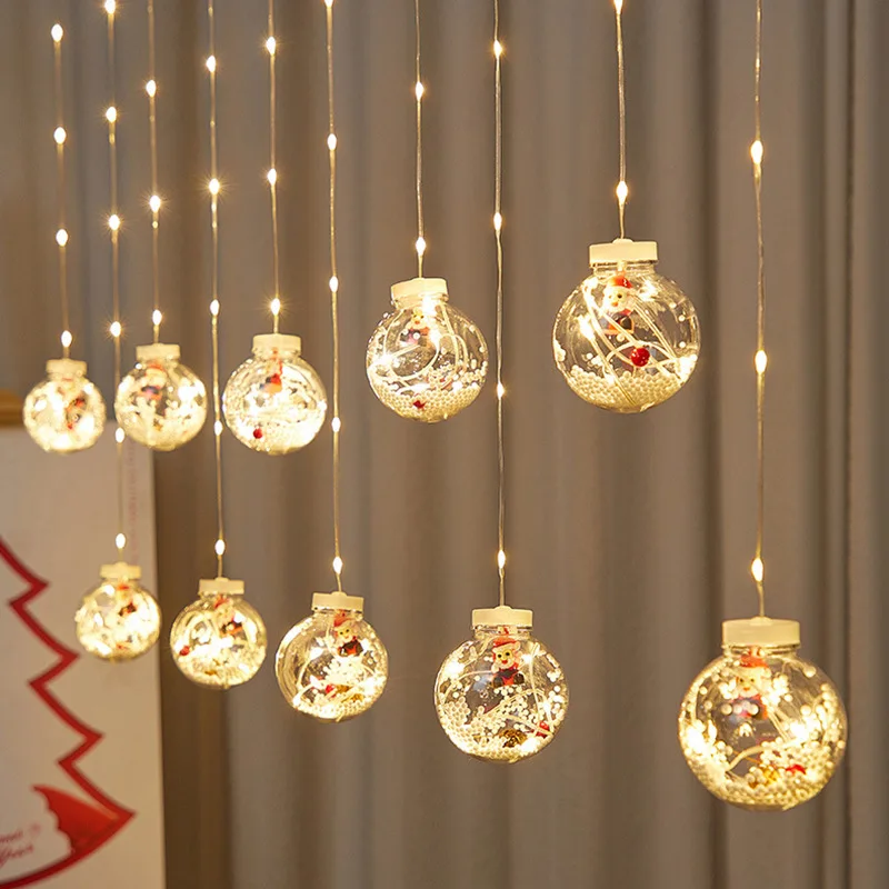 

LED Christmas Wishing Ball Garland Curtain Lights Santa Claus Snowman Decoration String Light Xmas Gift Happy New Year 2024