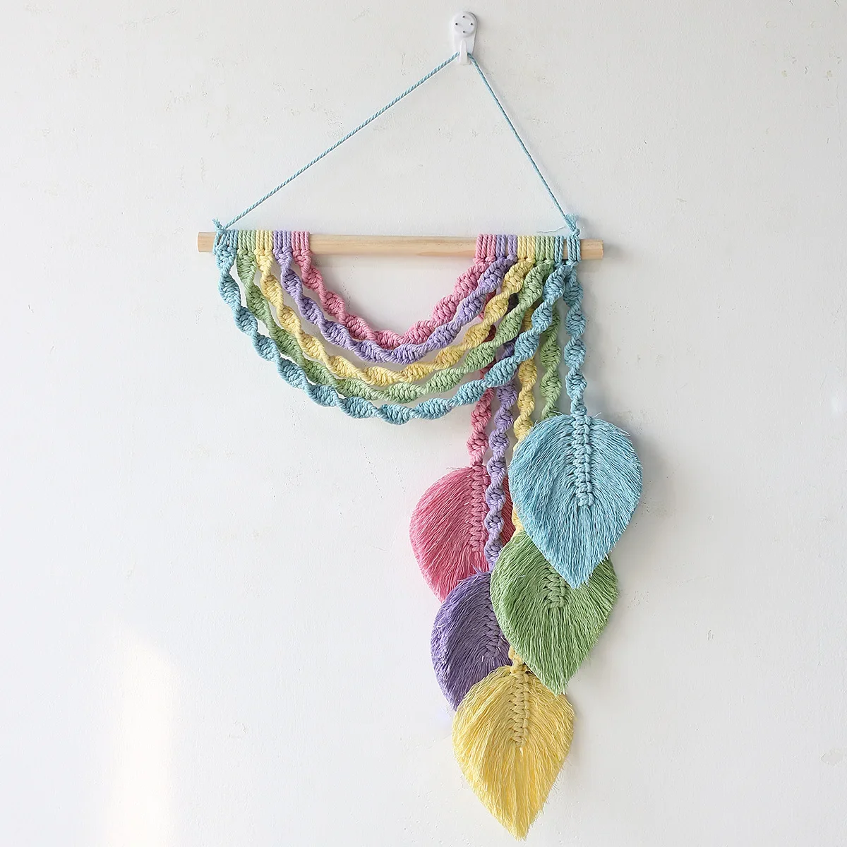 

Knitting Cotton Thread Tapestry Boho Decoration Home Decor Macrame Wall Hanging Room Woven Rainbow Leaves Tassel