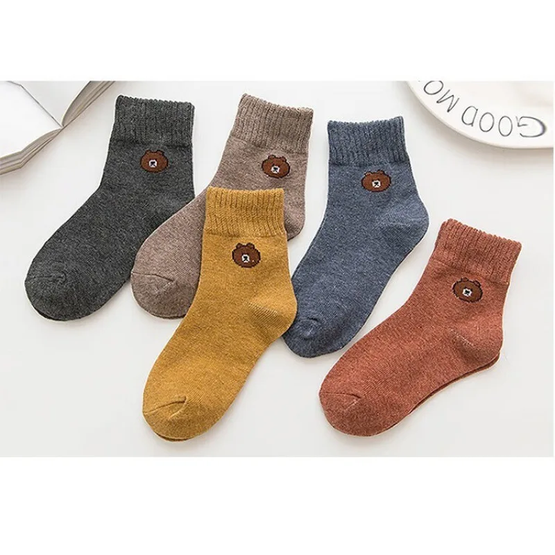 5 Pairs Women's Little Bear Socks Mid Length Socks Ins Trendy Cute Solid Color Four Seasons Casual Socks