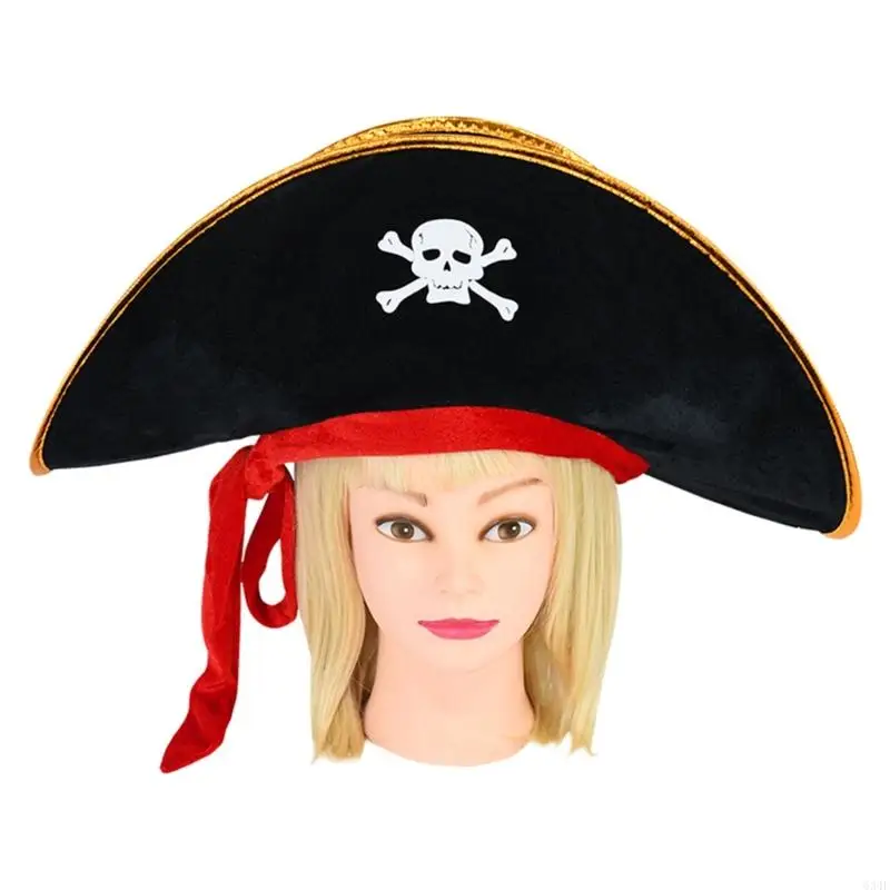 634F Halloween Tricorn Hat Delicate Black Tricorn Hats Buccaneer Costume Hat Adults Cosplay Costume Pirate Hats