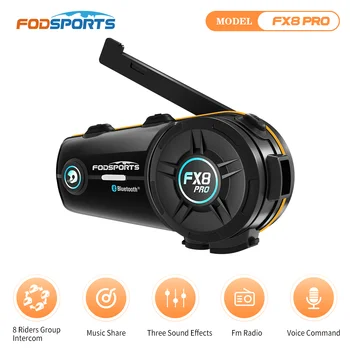 Fodsports FX8 Pro 오토바이 인터콤 헬멧 블루투스 5.0 헤드셋, 8명의 라이더 말하기 동시에, 음악 공유, FM 라디오, 음악 말하기 및 듣기, 3가지 음향 효과를 동시에 지원합니다.