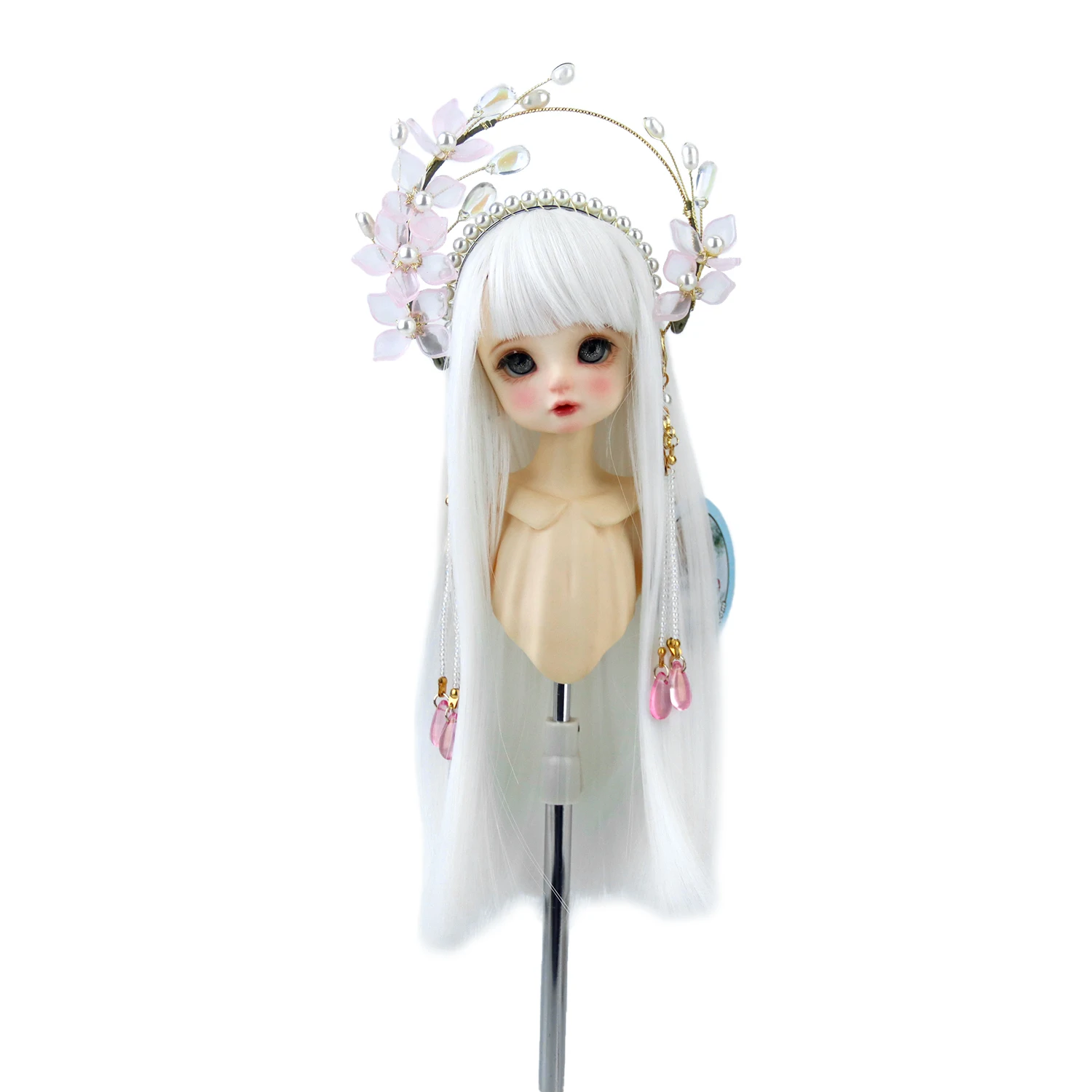 Aidolla 1/6 BJD Doll Wig Long Bangs Straight Hair White High Temperature Fiber Wig 6-7'' Doll Accessories For DIY Doll Repair