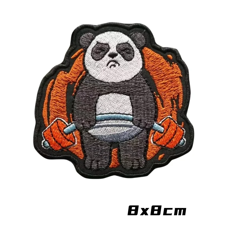 No Pain No Gain Badge Fitness Sports Embroidered Hook&Loop Patches Weightlifting Panda Morale Badge Tactical Backpack Sticker