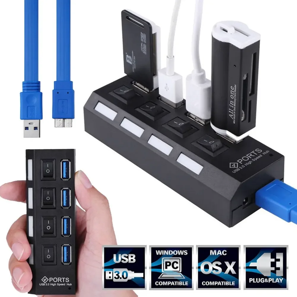 Nworld Multi Ports USB HUB 3.0 4/7 Ports Switches Power Adapter  Computer Accessories USB Splitter 5Gbps PC Accessories 4