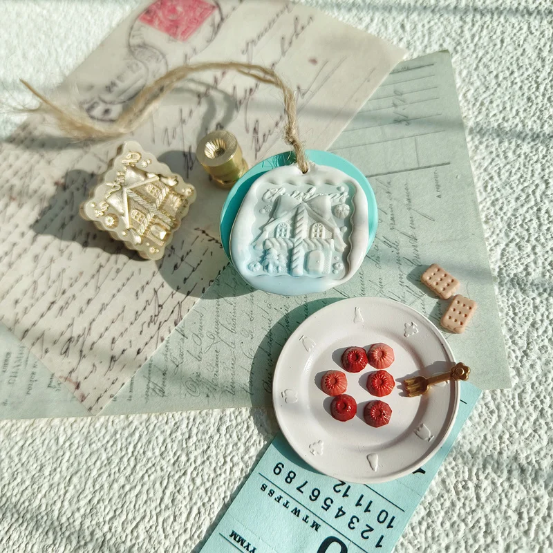 Dessert Wax Seal Stamp Special-Shaped Embossed Seal Stamp Copper Head 3D Frosted Relief Scrapbook DIY Carved Fire
