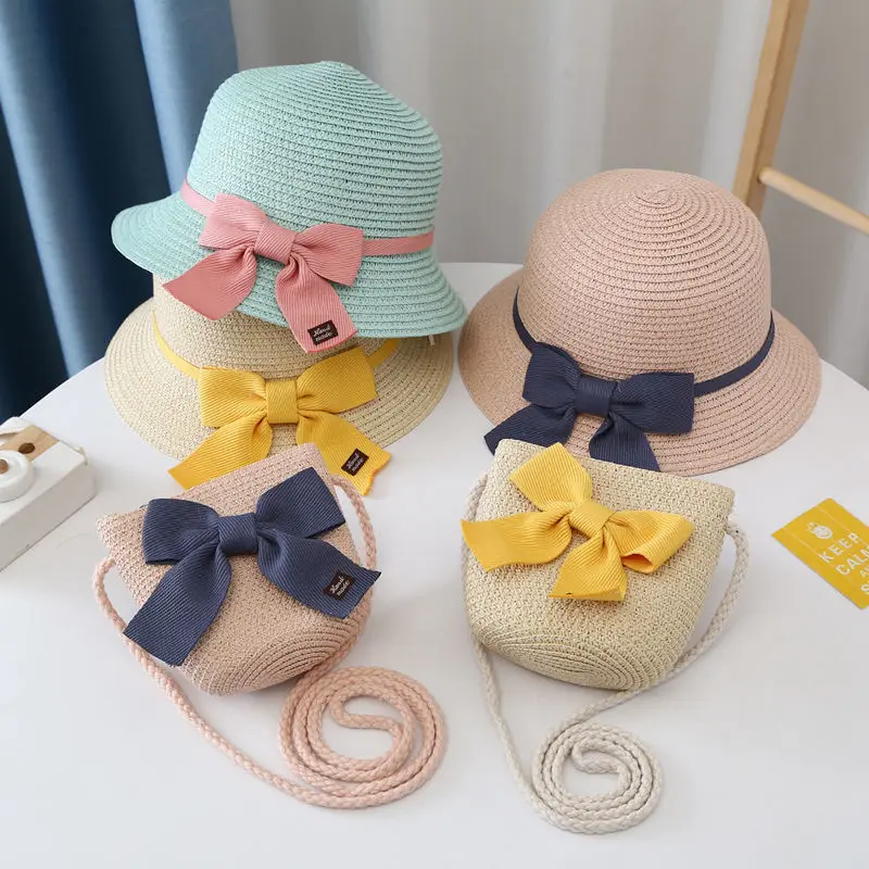 Girls Straw Hat Shoulder Bag Sunshade