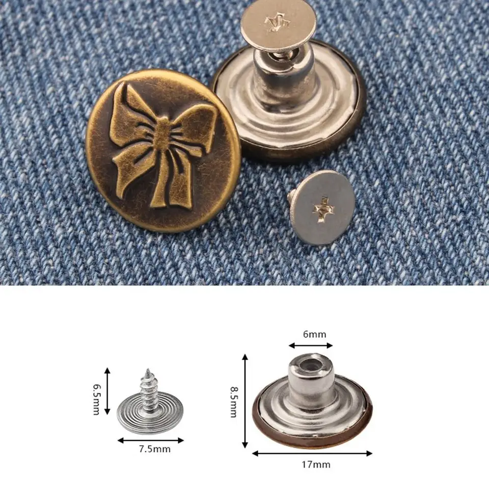 6 Sets De Boutons Pression Métal Vieux Bronze 17mm - Pour Jeans Ou Vêtements Vintage