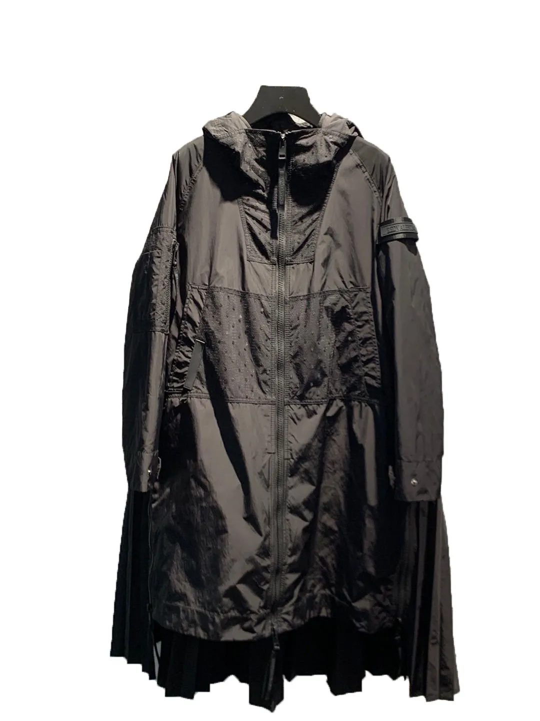 

Zipper pleated hooded medium-length jacket windbreaker coat casual fashion 2024 summer new 1014