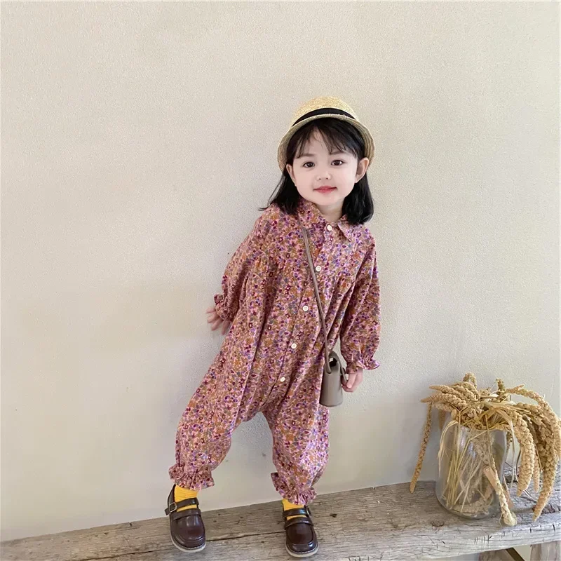 

Spring Autumn Baby Girls Cotton Single-Breasted Long-Sleeved Thick Brushed Bodysuits Kids Lovely Jumpsuits Child Outfits 2-8 Yrs