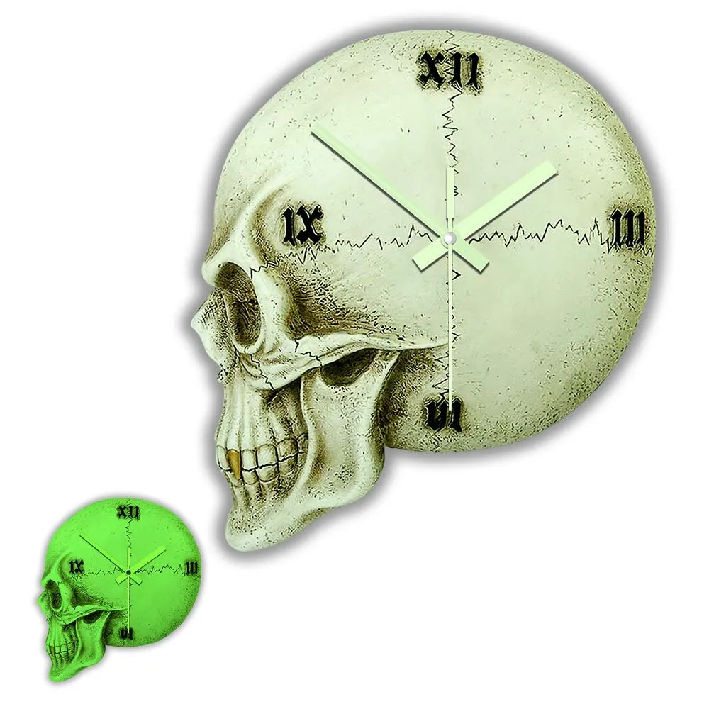 

Gothic Vault Skull Luminous Wall Clock Halloween Home Decor Skeleton With Roman Numerals Night Vision Glow in The Dark Watch