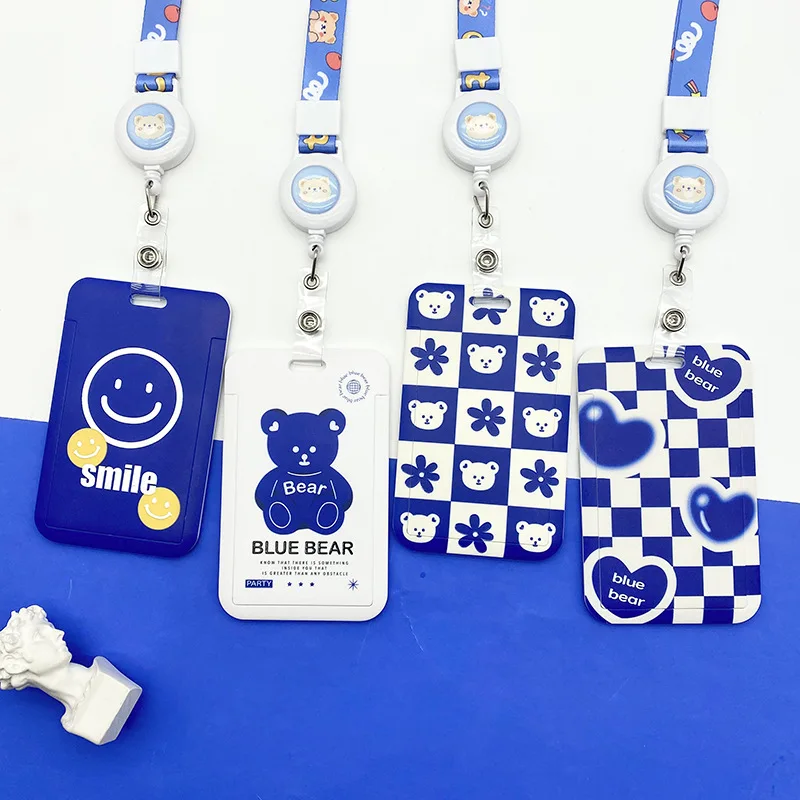 Retractable Badge Reel Klein Blue Mealcard Buscard ID Card Holder Protection Sleeve Access Control Campus Card Bag with Lanyards